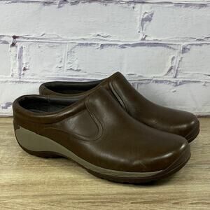 Merrell Encore Q2 Brown Leather Clogs Women's Size 9 Wide Comfort Slip On Shoes